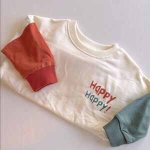 Kids Colorful Happy Sweatshirt (Green & Orange Sleeves)